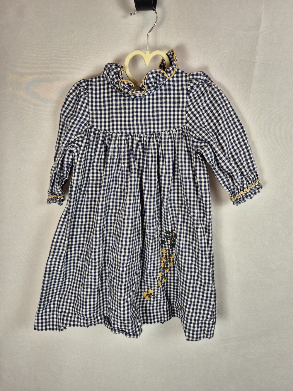 Sophie & Lucad Girls Navy Gingham Dress Yellow Floral Embroidery 100% Cotton 3T